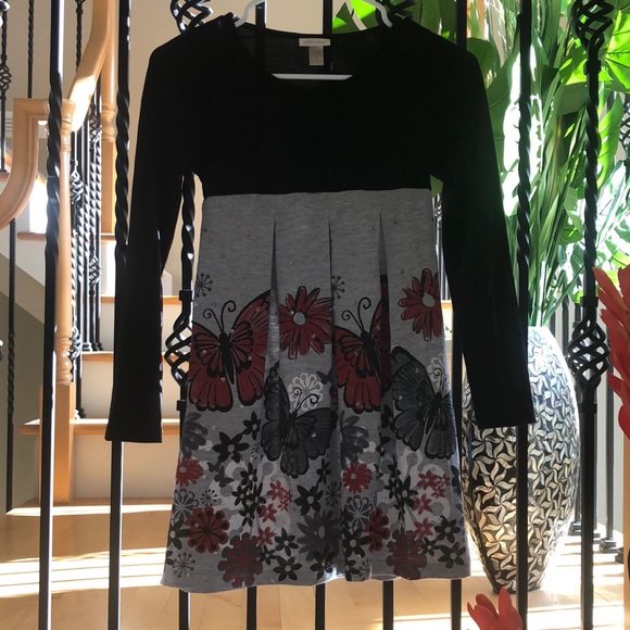 Limited Too Girls Black Gray With Butterflies Long-Sleeved Dress Size 10 - Picture 5 of 15